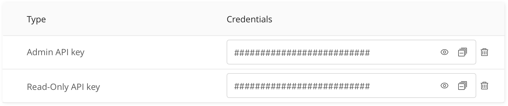 API keys management