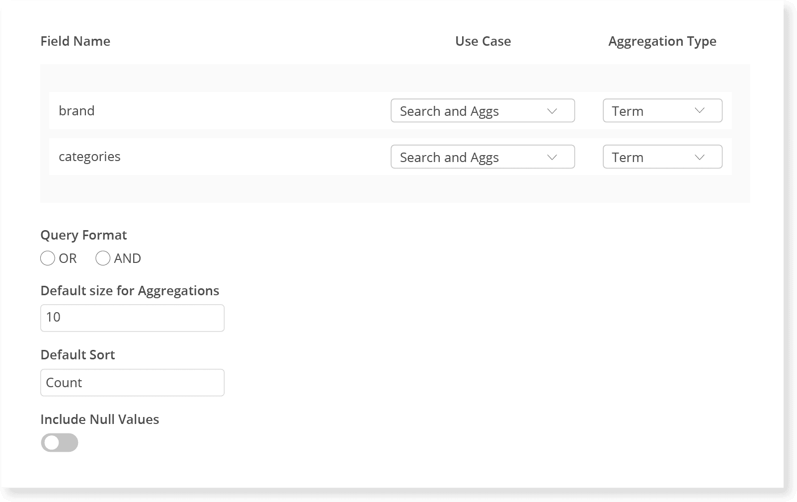 Aggregation settings