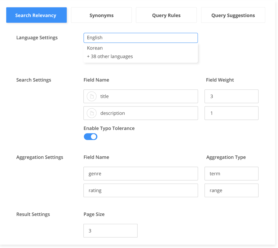 Relevant search settings
