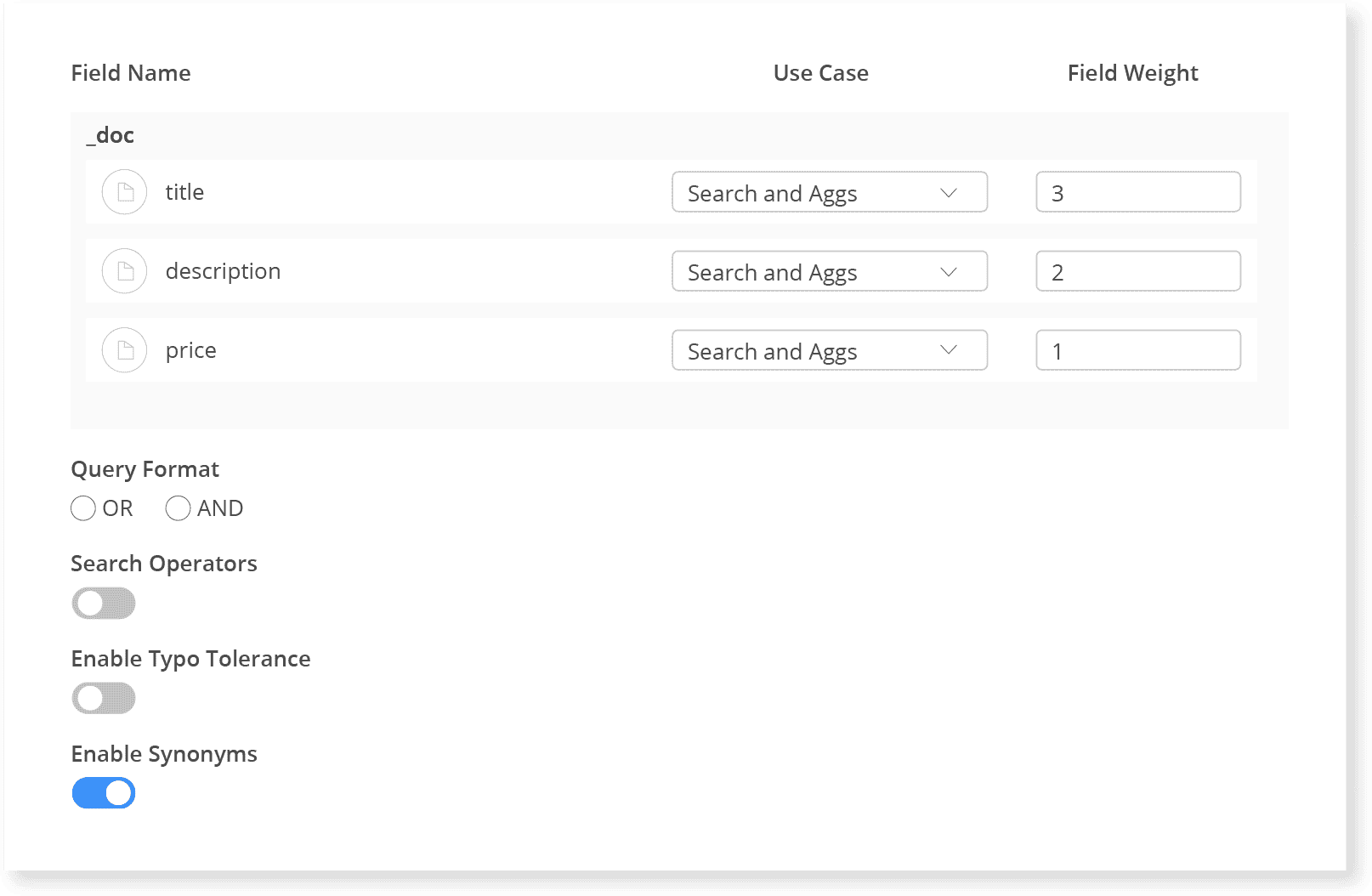 Search settings